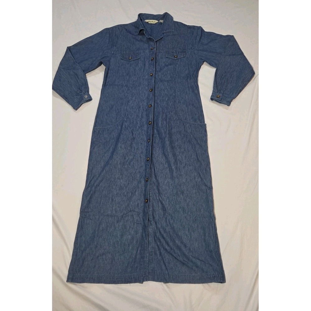 Eddie Bauer Denim Shirt Dress Womens Small Jean Midi Maxi 90s Button Up Pocket